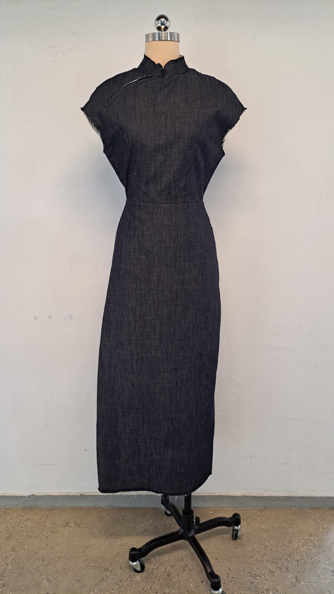 Denim Pleated Qipao