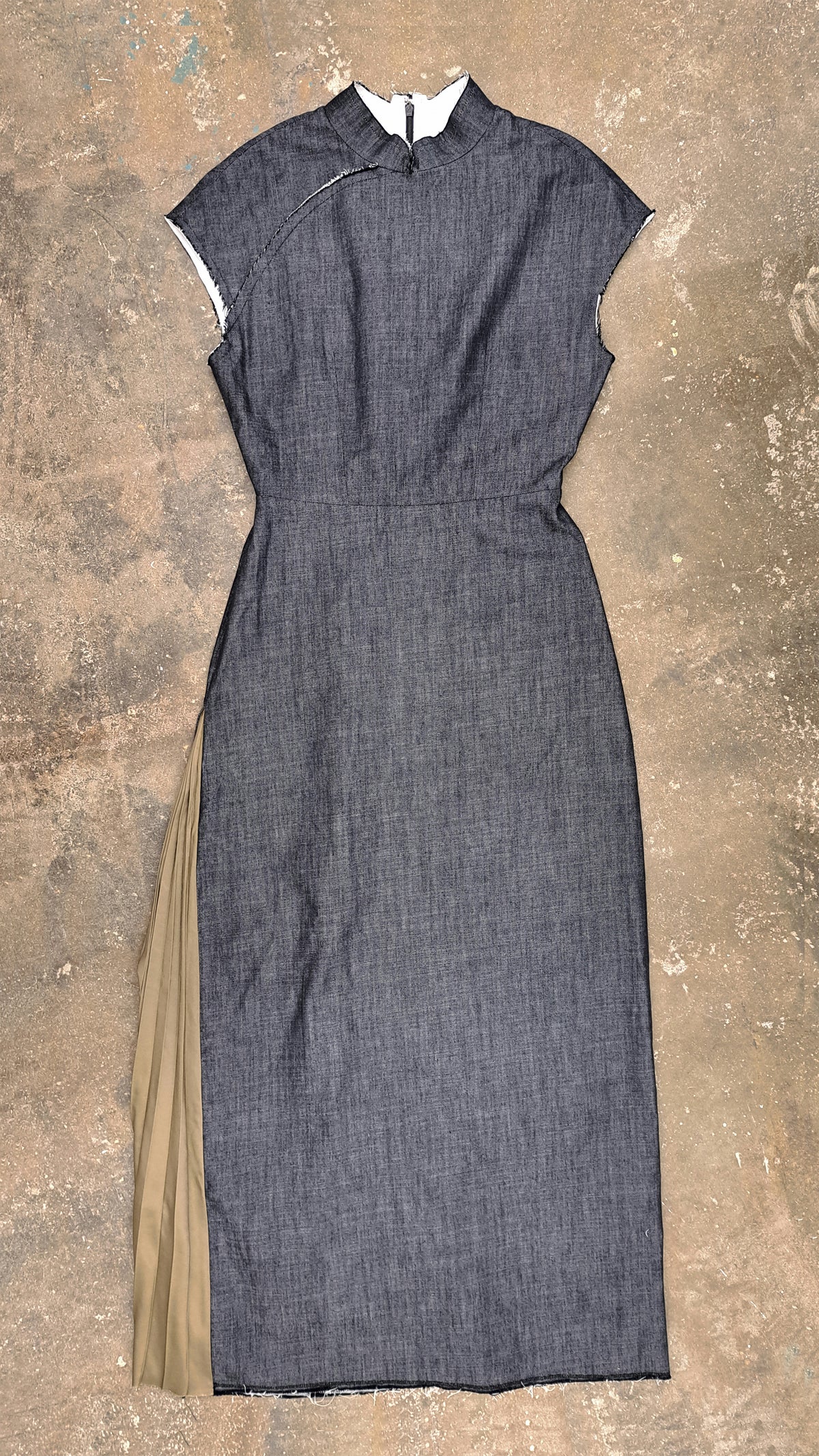 Denim Pleated Qipao