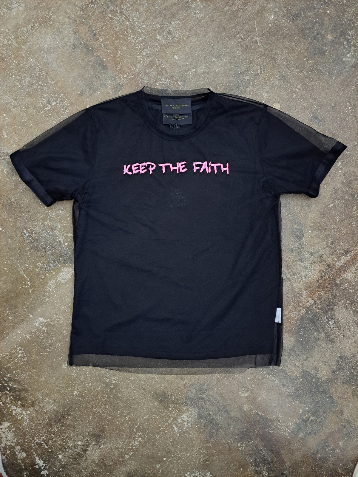 "Keep in Faith" Slogan Embriodery Mesh Top