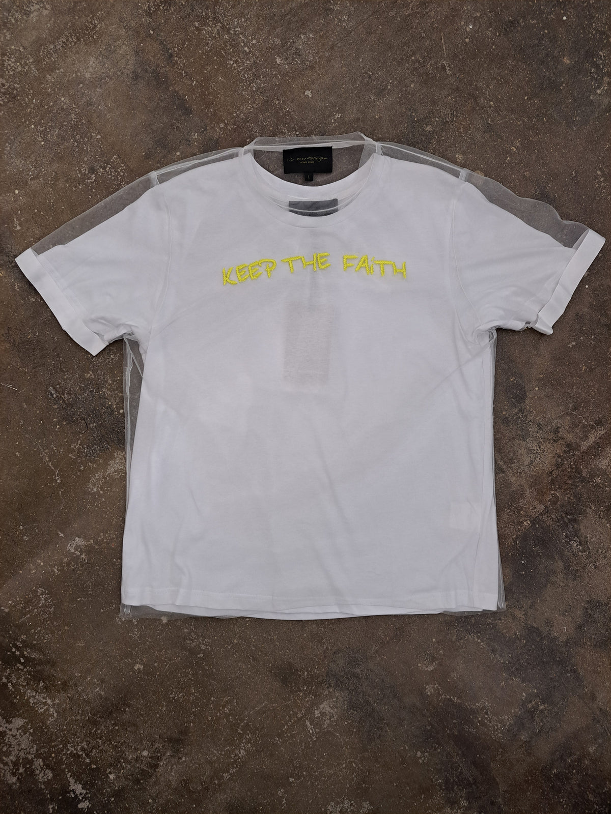 "Keep in Faith" Slogan Embriodery Mesh Top