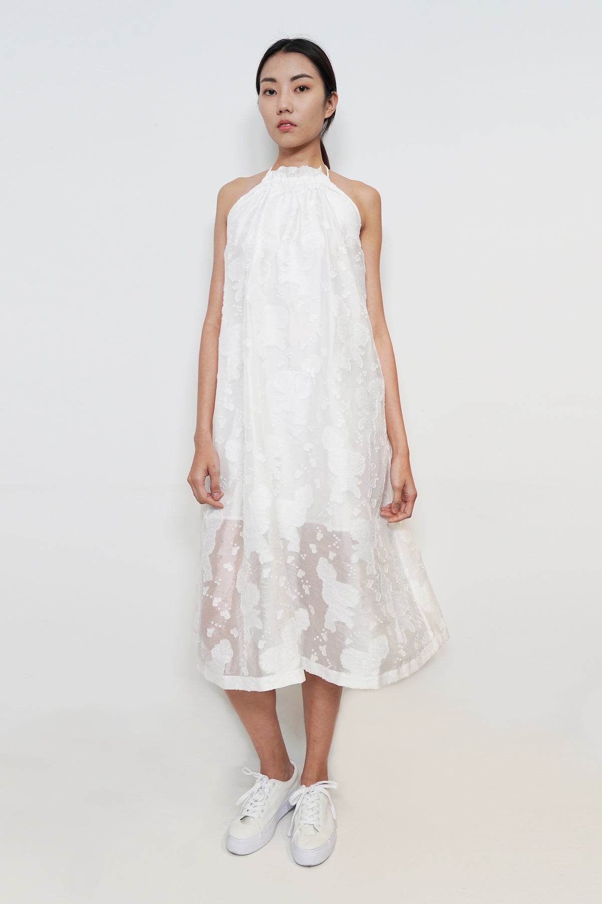Tucks Shirting Halter-Neck Dress