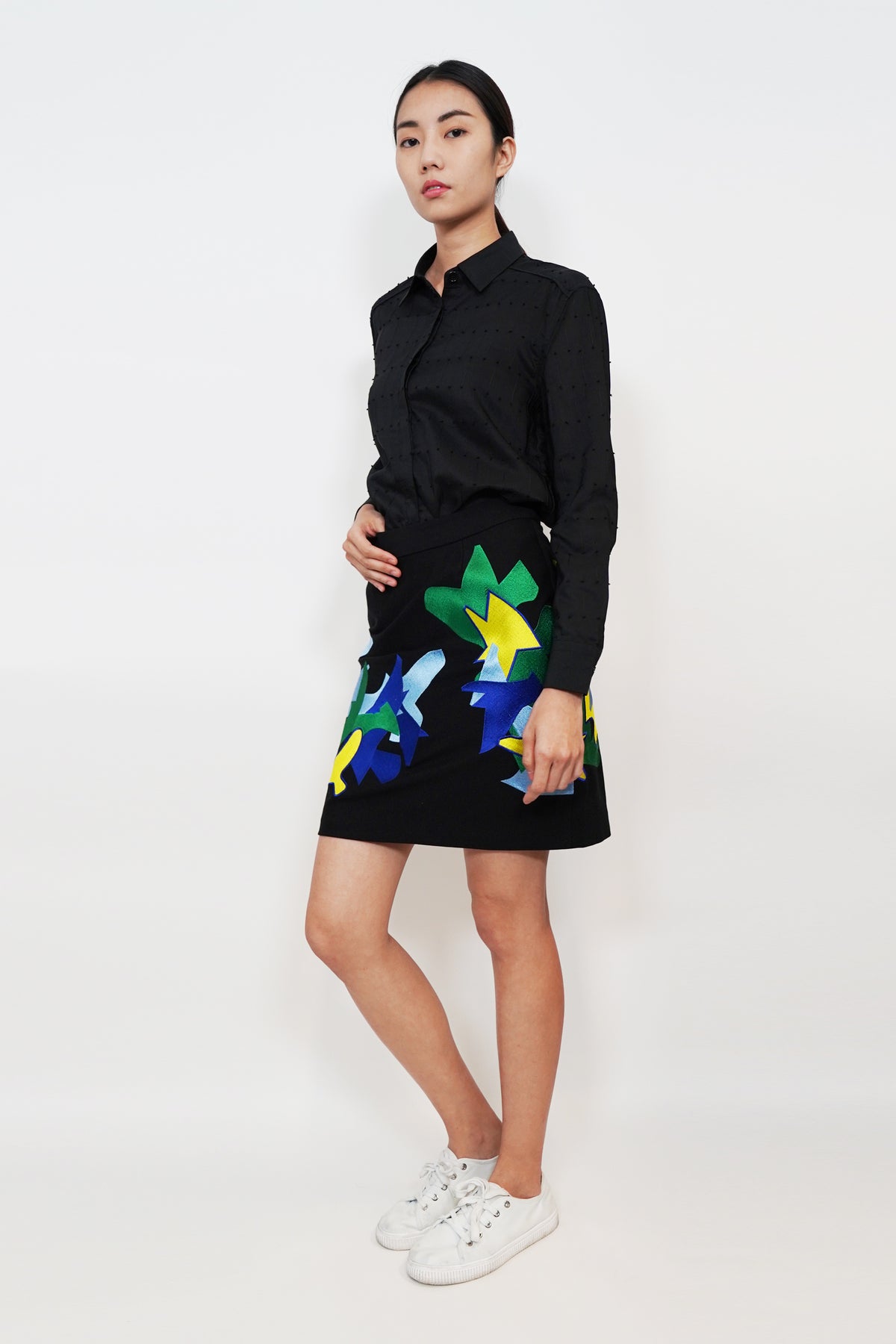 Geometrical Birds Embroidery Skirt