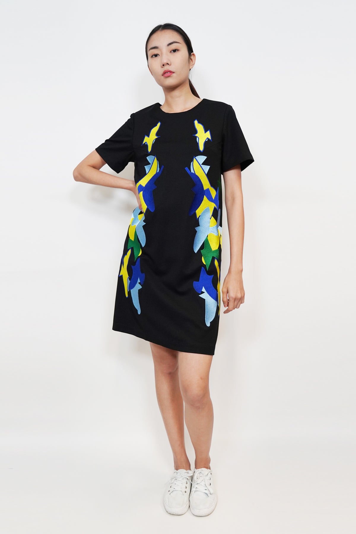 Geometrical Birds Embroidery Dress