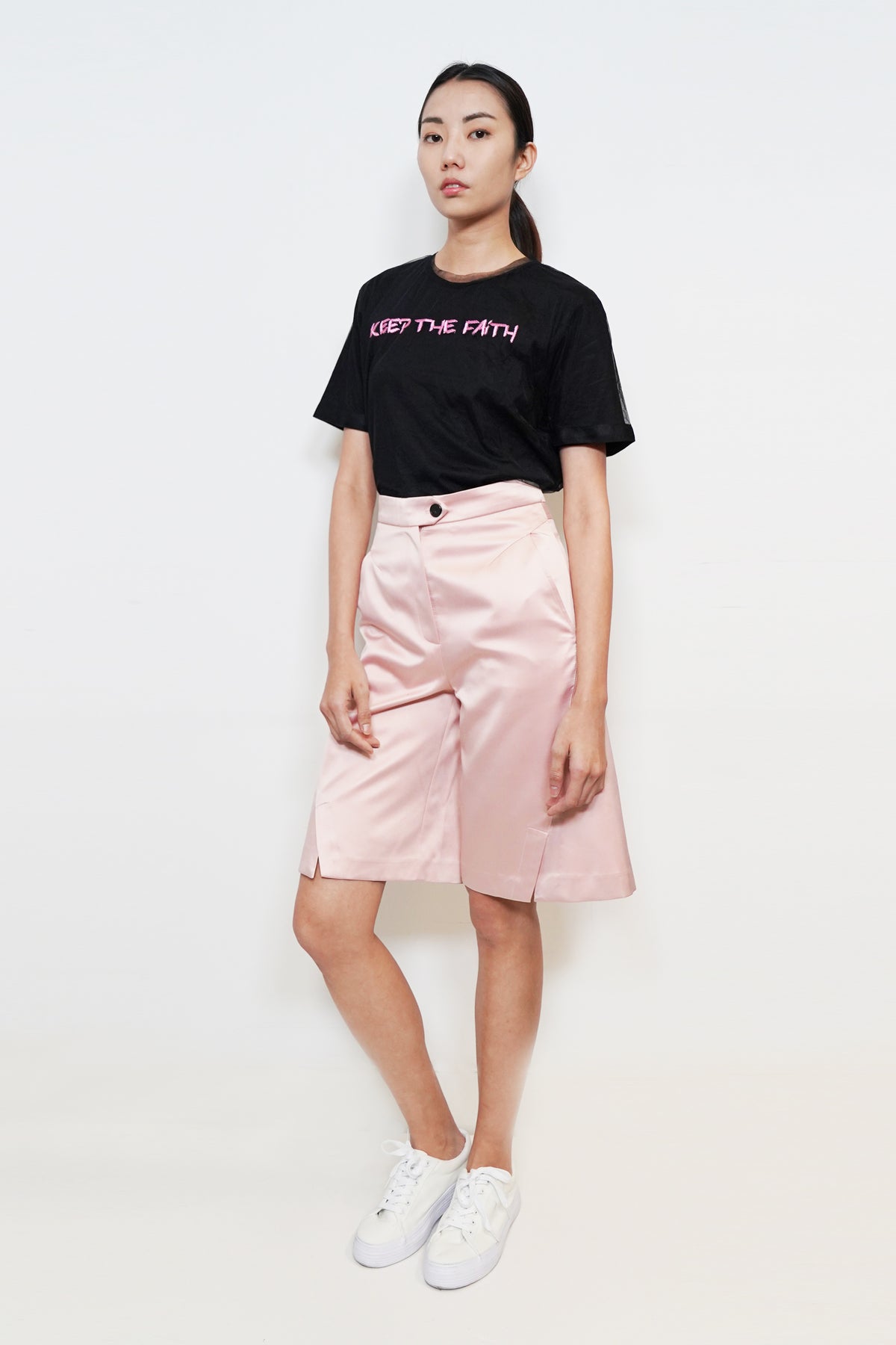 "Keep in Faith" Slogan Embriodery Mesh Top
