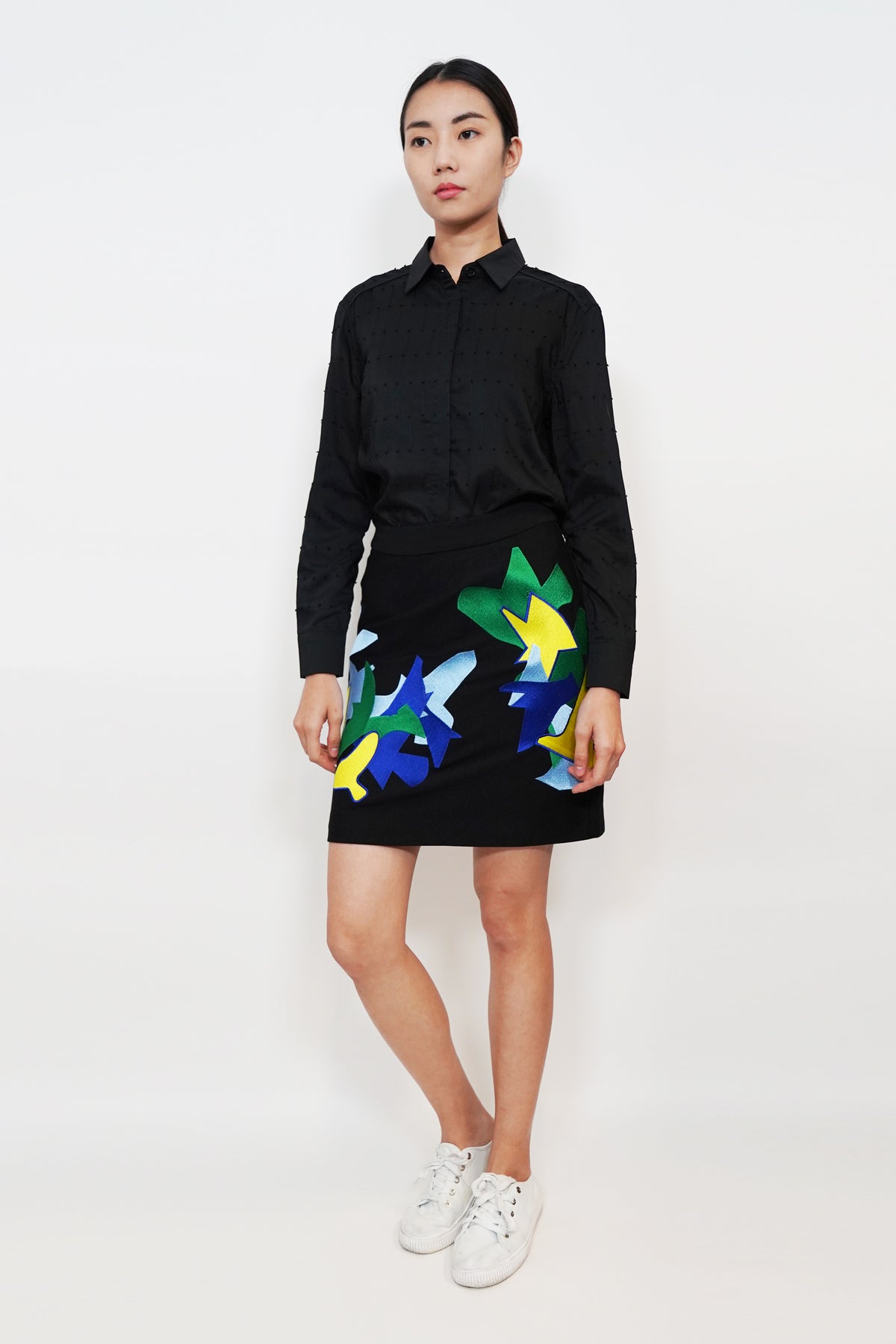 Geometrical Birds Embroidery Skirt