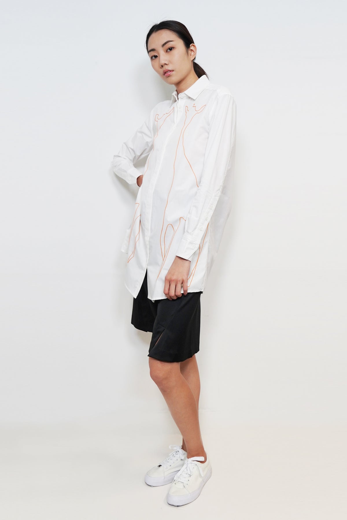 Chain-Outline Embroidery Shirt Dress