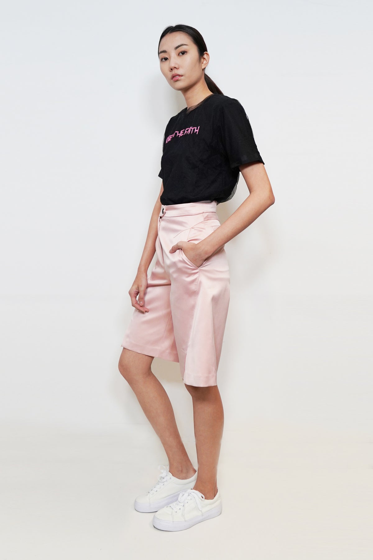 "Keep in Faith" Slogan Embriodery Mesh Top