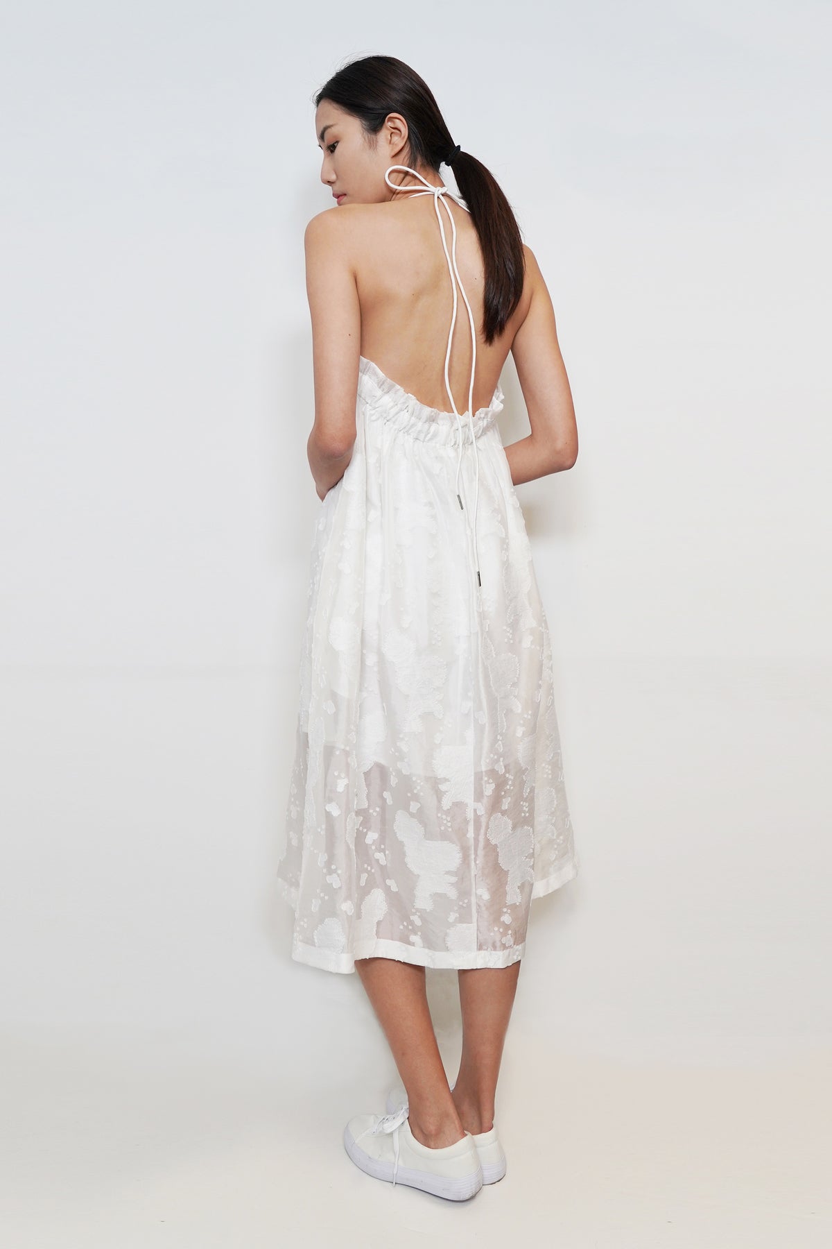 Tucks Shirting Halter-Neck Dress