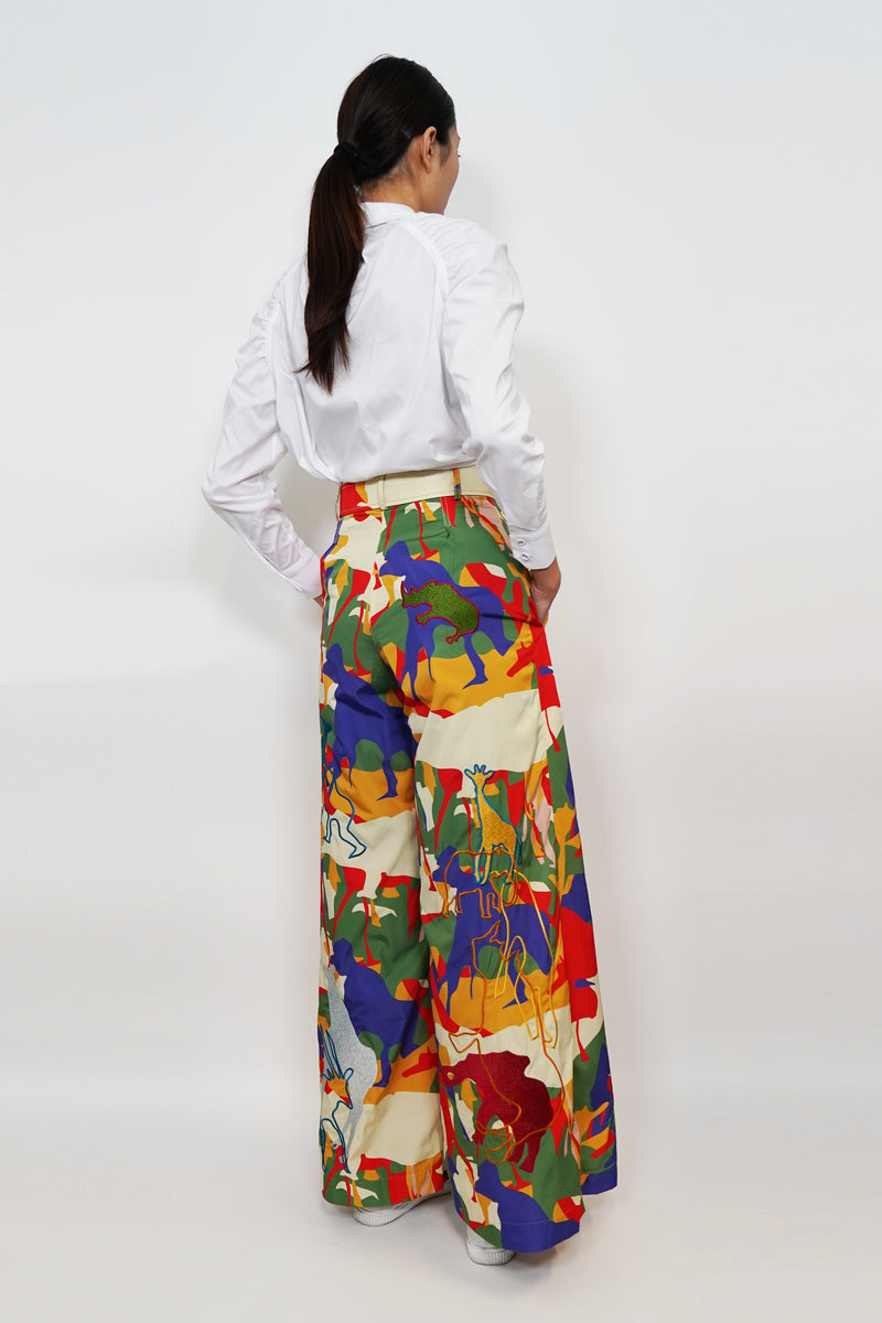 Mixture Print Embroidery Pants