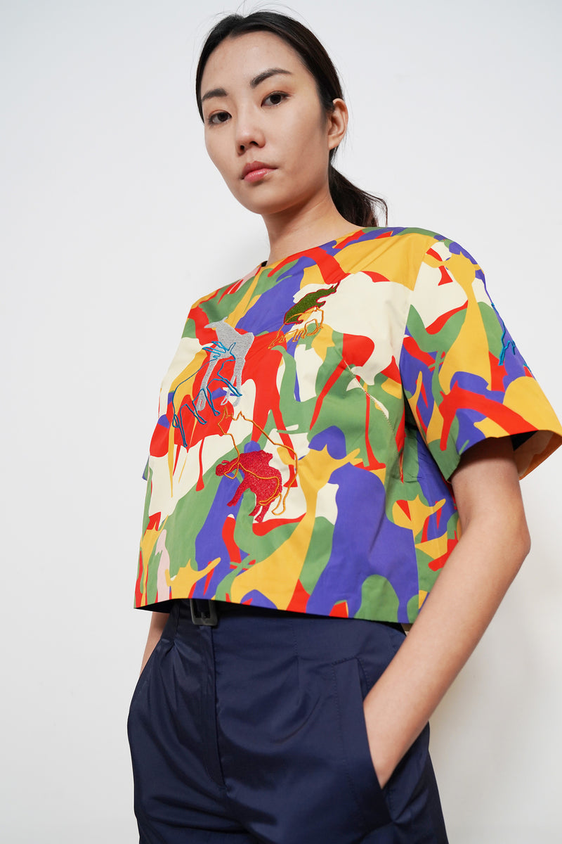 Mixture Print Embroidery Top