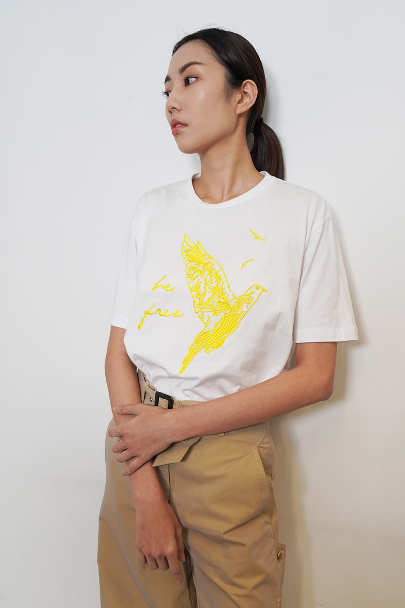 “自由鳥”刺繡針織T恤