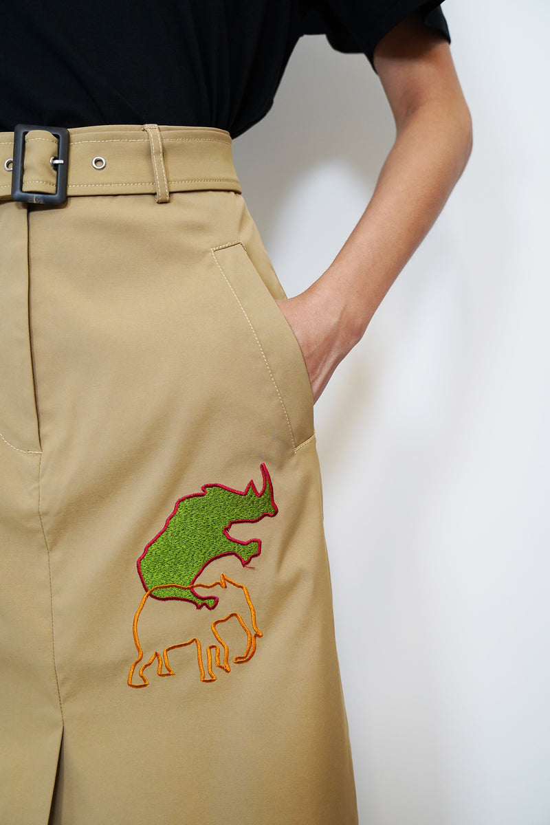 Animal Embroidery Pencil Skirt